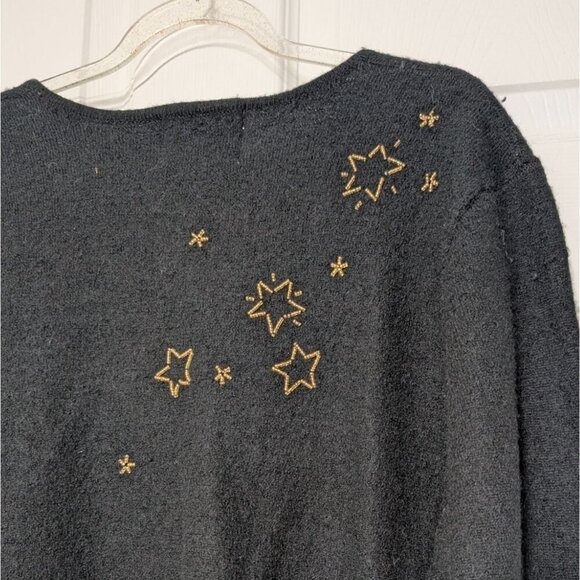 The Quacker Factory Fairy Cardigan Womens Size Medium Black Wool Beaded Full Zip - Picture 8 of 11